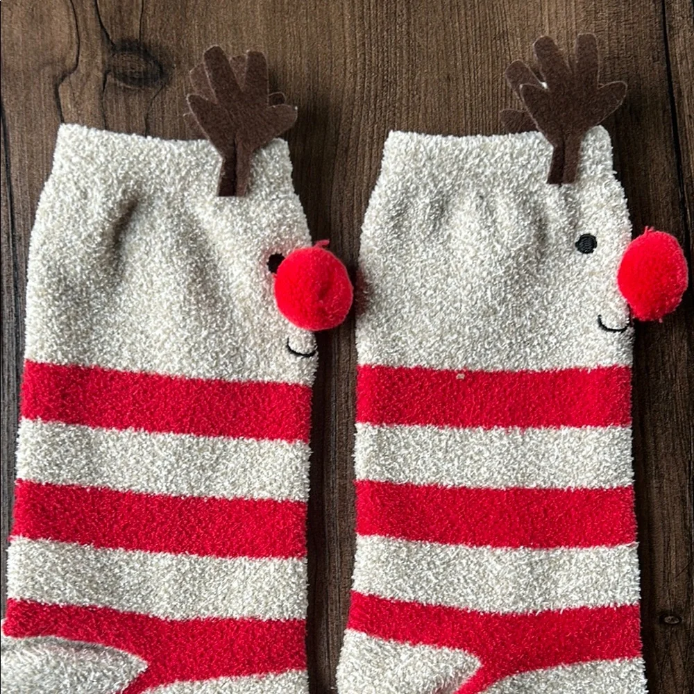 Festive Reindeer Socks - Red and Tan